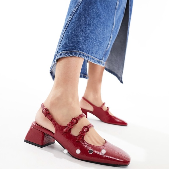 Stradivarius Cherry Red Patent Leather Heeled Mary Jane - Picture 4 of 10